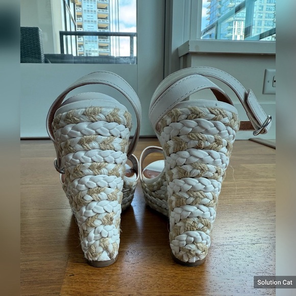Cute Espadrille Wedges with Adjustable Strap in White & Neutral - Picture 4 of 7